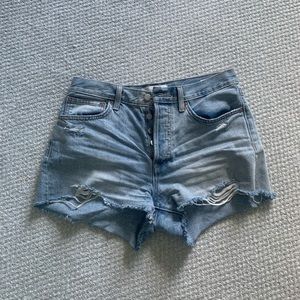 High-rise light wash cutoff denim button short Aritzia